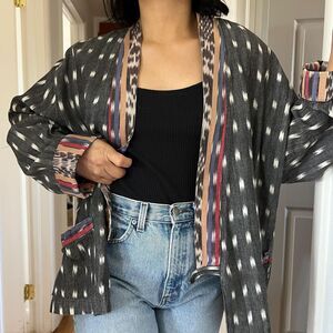 Vintage Kimono Jacket Batik Southwest Gray pink One Size cotton Bohemian retro